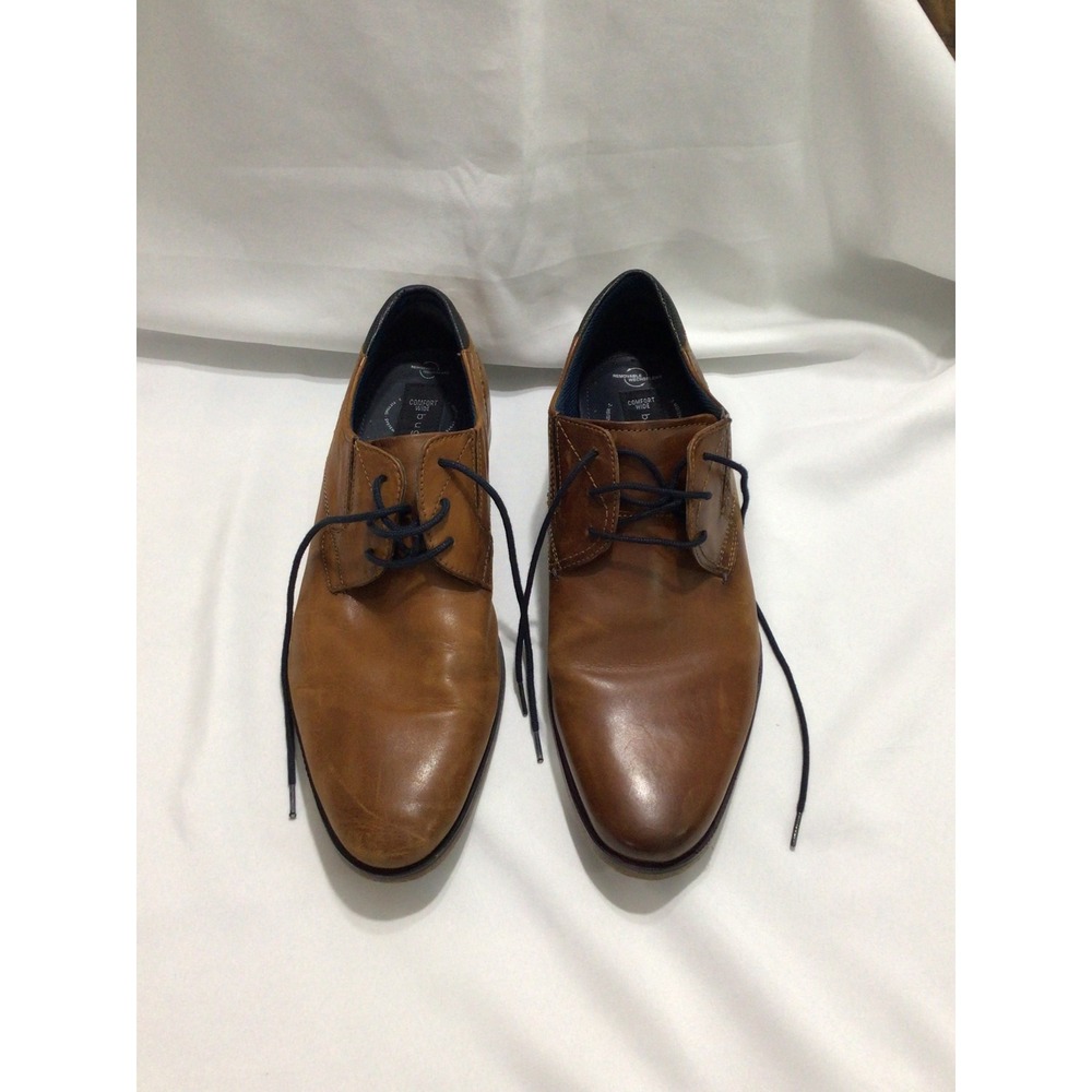 Bugatti Mens Cognac Brown Leather Derby Dress Shoes Comfort Wide EU 44 US 11